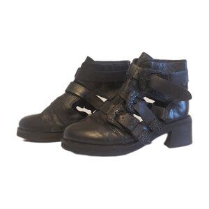 Western Moto Leather Buckle Boot w Cut Outs - Size 7